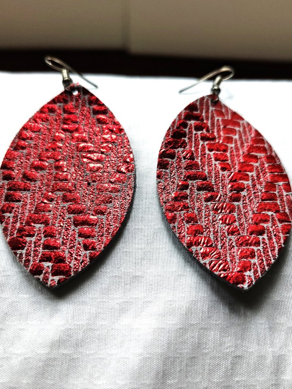 Red Metallic Leather Earrings Light as a Feather
